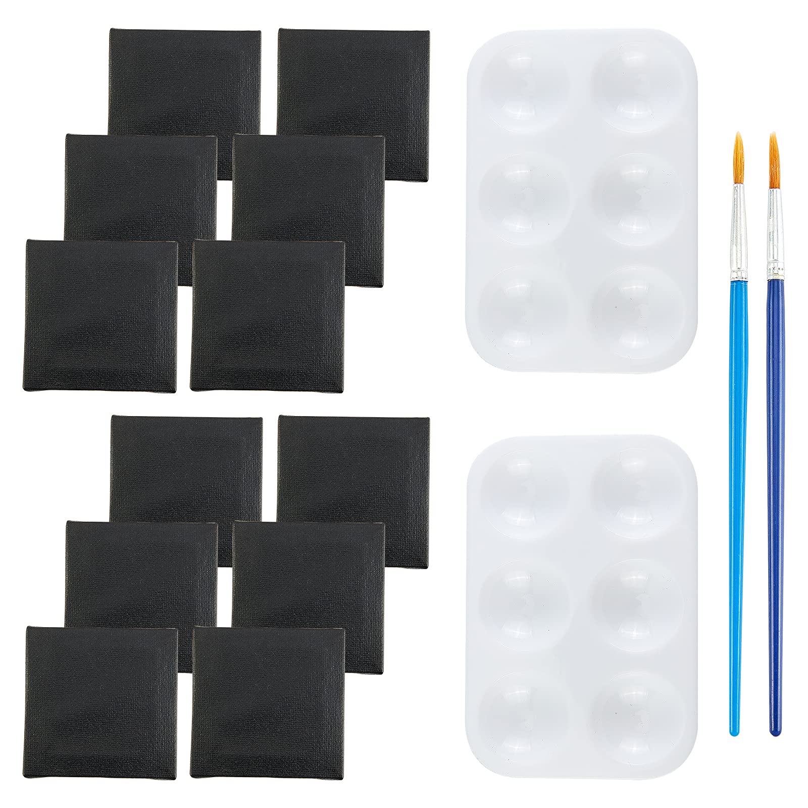 NBEADS 16 Pcs Painting Tool Sets, Including 2 Pcs Art Brushes Pen 2 Pcs Artist Craft Palettes and 12 Pcs Canvas Wood Primed Framed for Artist, Hobby Painters & Beginner