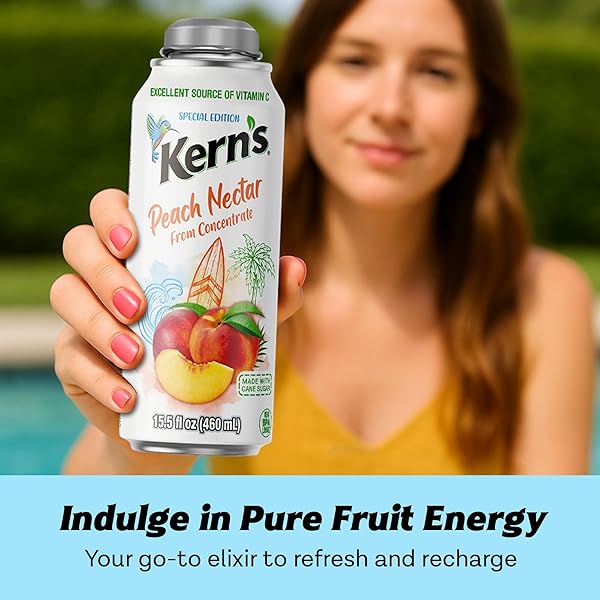 KERN’S PEACH NECTAR LATA BOTELLA – MADE WITH FRESH FRUIT PUREE & PEACH JUICE CONCENTRATE FOR FRUIT SMOOTHIE MIX, COCKTAIL MIXERS & KIDS BEVERAGES – 15.5OZ, 12 PACK RESEALABLE JUICE BOTTLES
