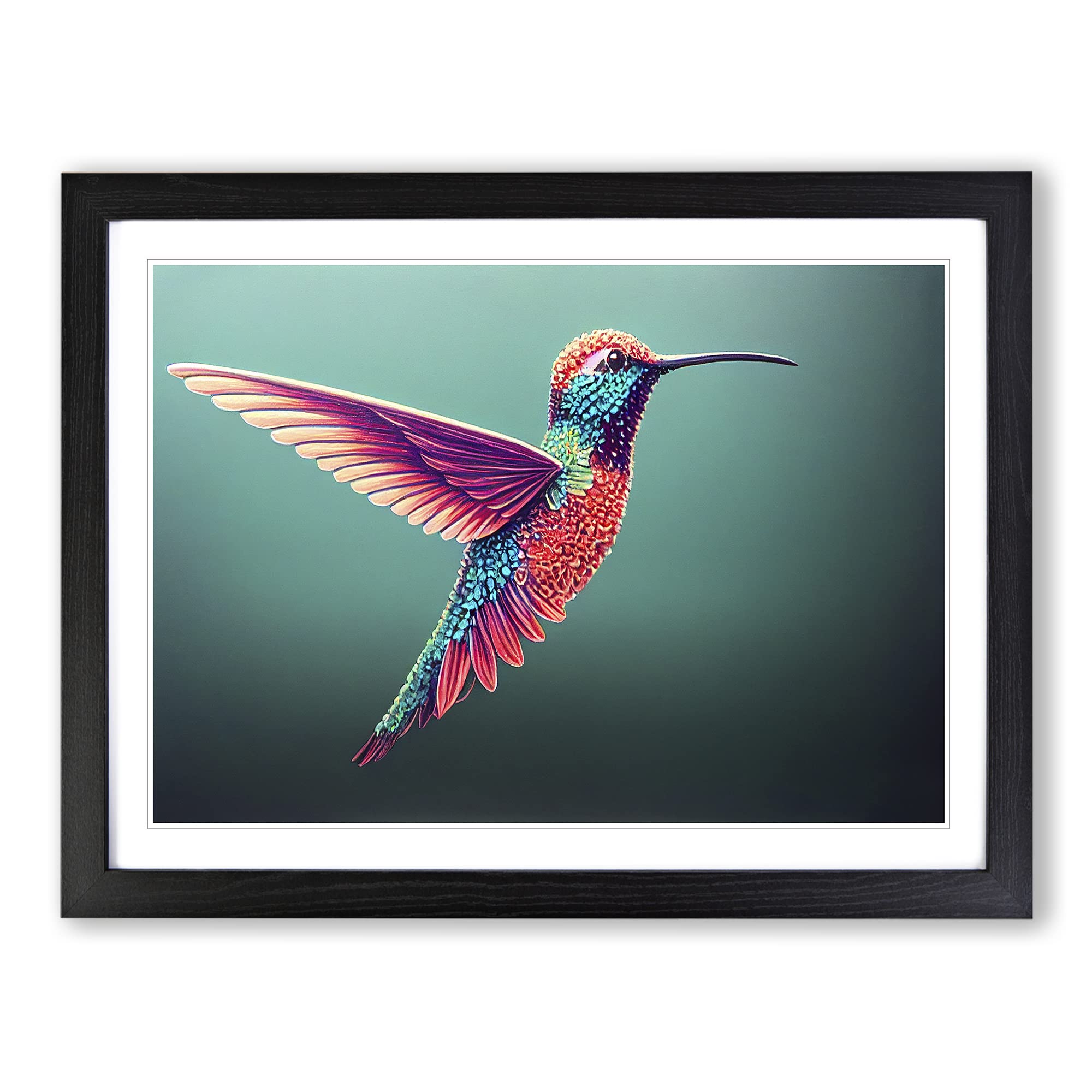 Interesting Hummingbird BLK Framed Print | A3 Black Framed Wall Art | Ready to Hang | Modern Nature Picture | Living Room Bedroom Lounge Office