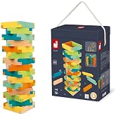 Janod 60 Piece Unique Wooden Building Kit with Notched Blocks - Ages 4+ - J08300