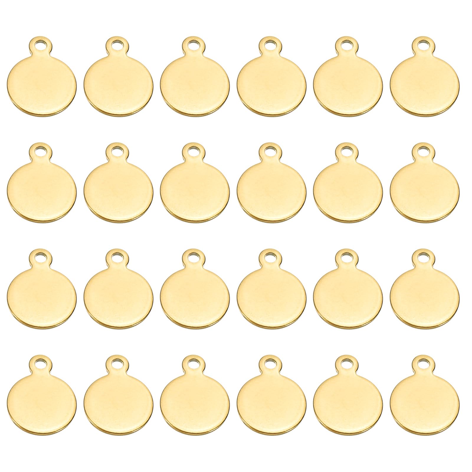 PATIKIL 8mm Steel Disc, 24pcs Metal Stamping Blanks Tags Circle Stainless Steel Pendants Round Gourd Metal Plate DIY with Hole for Laser Engraving Stamping Keychain Making Gold Tone