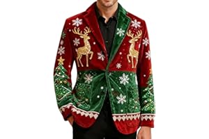 Christmas Blazer Men Plus Size One Button Corduroy Jacket Winter Ugly Xmas Printed Slim Fit Holiday Party Blazers