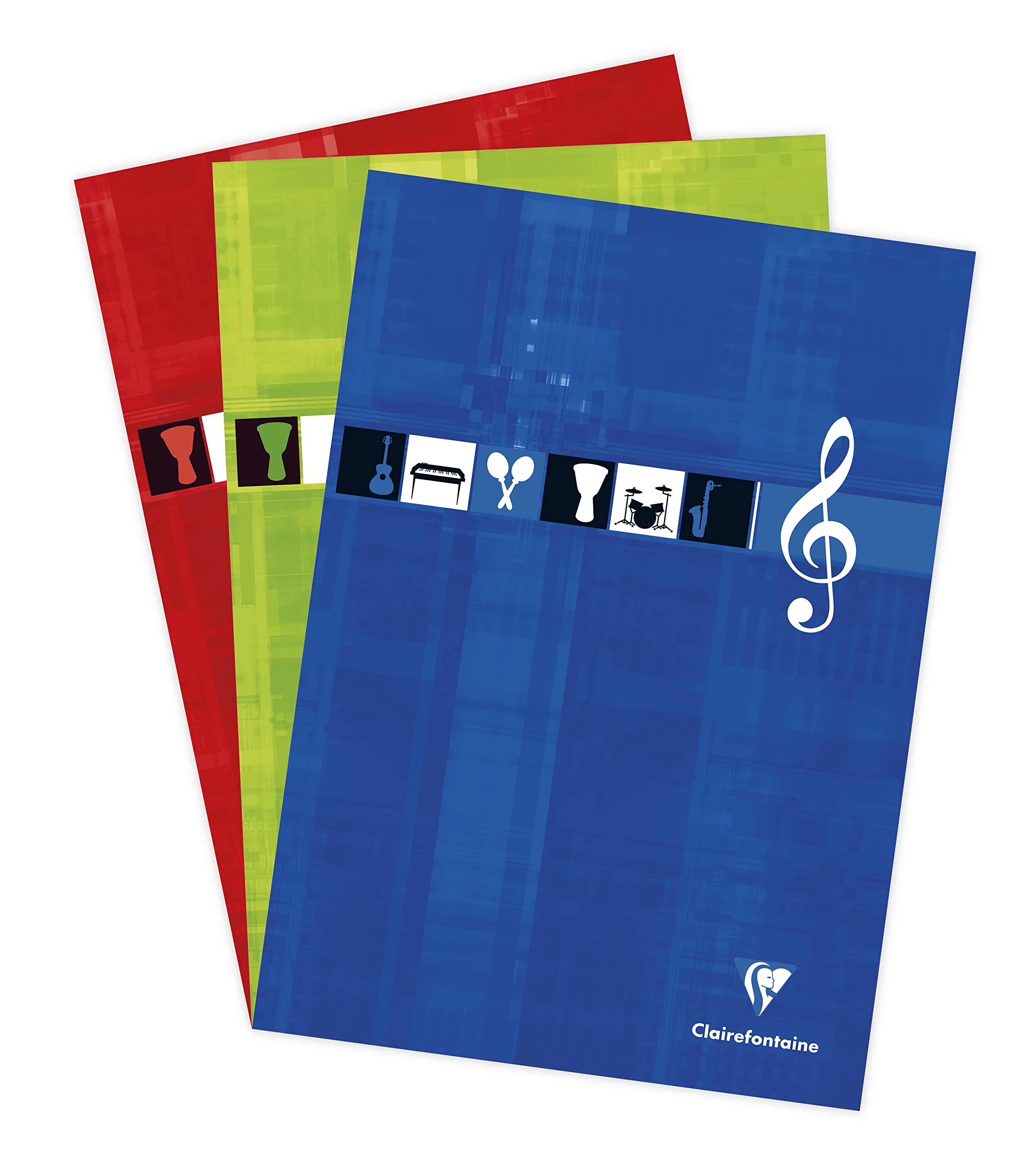 Clairefontaine 6157C - One Glued Header Music Pad - Size: A4 21x29.7 cm - 100 Pages of 12 Staves - 90 g White Paper - Laminated Card Cover - Random Colour