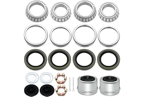 DEEPDREAM 2 Sets 25580 14125A Trailer Bearing Kits, Grease Seals, Spindle Nuts, 2.72" Dust Caps, Rubber Plugs, Cotter Pins, Washers for 5200-7000 lb Axles