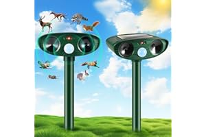 JAHY2TECH 2024 Upgraded Solar Animal Repellent Ultrasonic Pest Repeller Outdoor with Motion Sensor Flashing Light Cat Repellent Outdoor to Keep Cat Away Skunk Repellent for Yard Deer Raccoon Repellent(2 Pack)