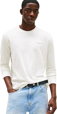 T-Shirt Manches Longues Homme Slim Chest Linear en Coton, Blanc (Ecru), XL