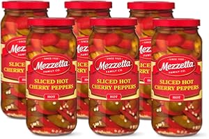 Mezzetta Sliced Hot Cherry Peppers | Gluten Free, Keto, Kosher | 16 Fluid Ounce Jar (Pack of 6)