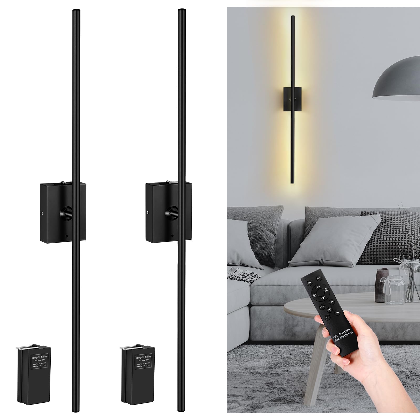 Photo 1 of ***It is used, it is missing a part and it is not known if it works 100%***Heromind Battery Operated Wall Sconce, Set of Two Dimmable Battery Removable Wall Lamp, 4 CCT LED Rechargeable Wireless Wall Sconce, 31.5 in Wall Light for Bedroom, Hallway