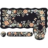 iLeadon Floral Mouse Pad Sets, Desk Matt for Desktop, Mouse Pad with Wrist Support, Extra Large Desk Size Mouse Mat+Cup Coaster with Non-Slip Base for Women Home Office (Black)