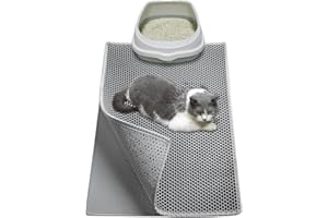 Garoopion Litter Trapping Mat, EVA Cat Litter Box Mat, Double Layer Honeycomb Holes Design 24" X 15", Gray