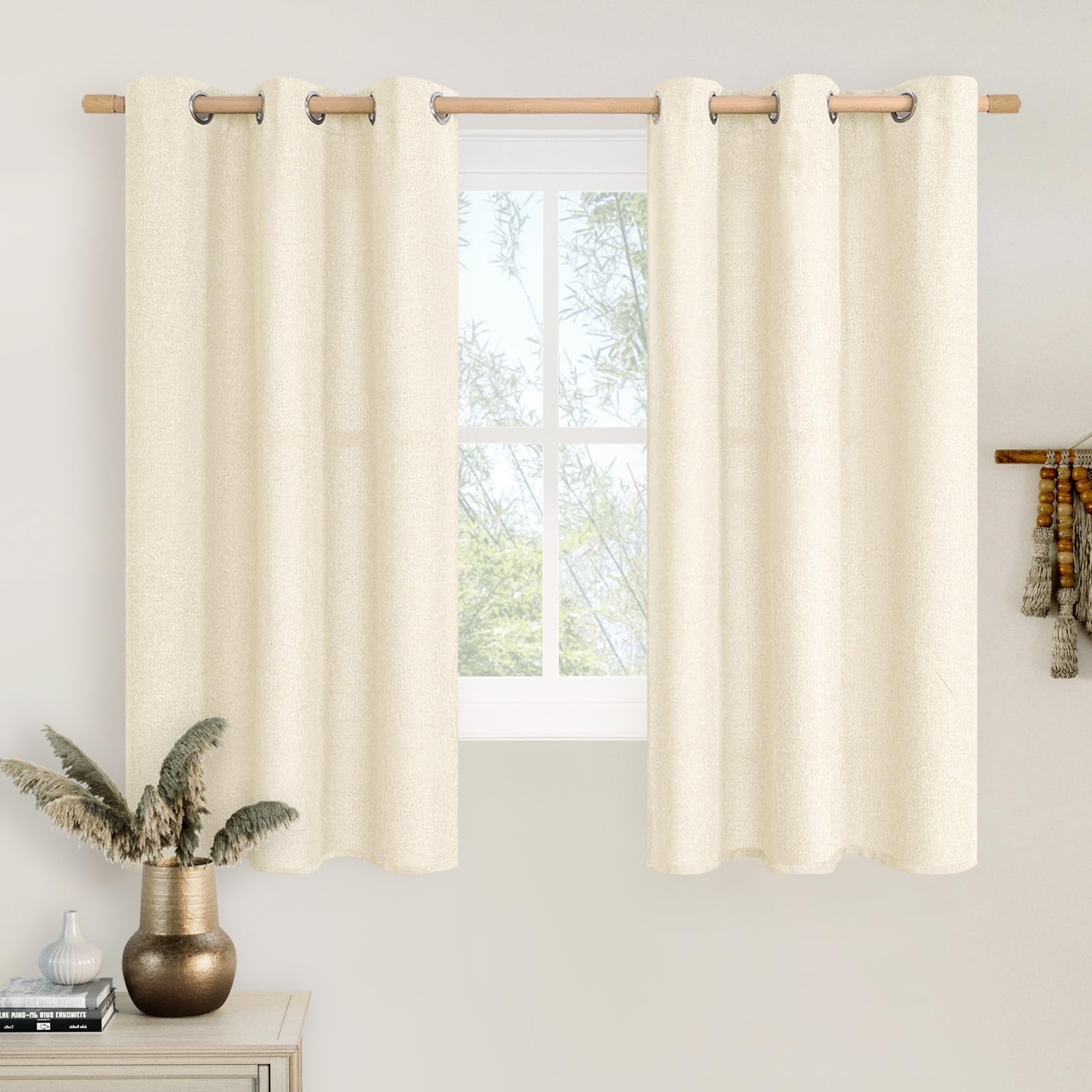 Photo 1 of LAMIT Light Beige Short Linen Curtains 48 inch Length for Windows, Grommet Light Filtering Curtains Privacy Protected Window Drapes for Bedroom/Living Room, Set of 2 Panels, W42 x L48