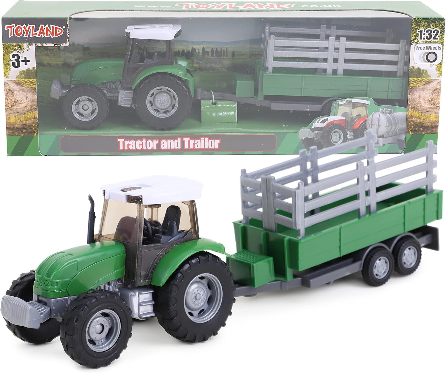 Toyland® 22.5cm Farm Tractor & Tanker/Trailer Set - Free Wheel Action - Boys Farm Toys (Green Trailer) — image 1