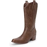 DREAM PAIRS Women's Square Toe Cowboy Mid Calf Western Boots