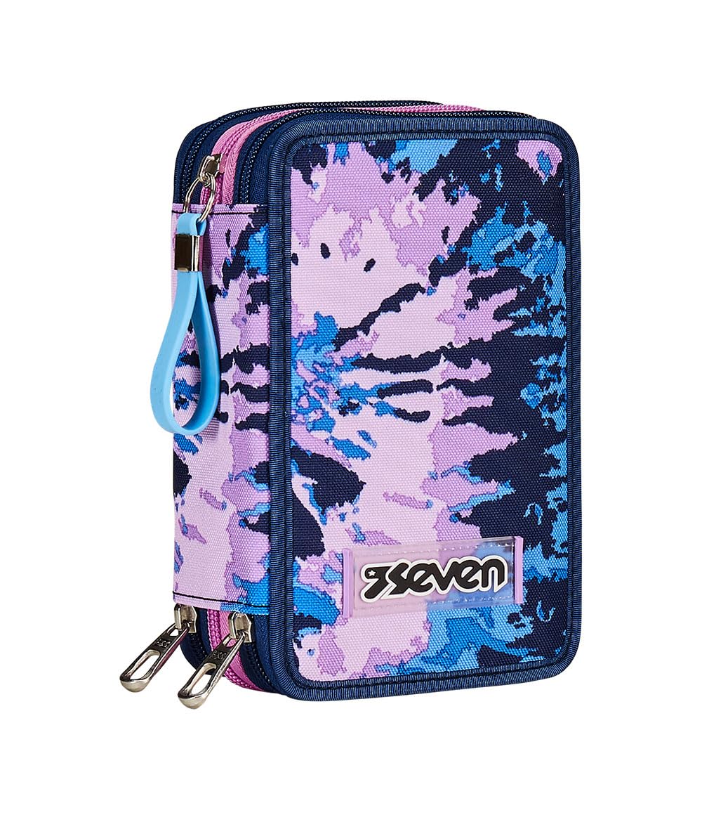 Seven Federmäppchen, Mäppchen, Mehrfarbig, Federtasche für Schreibwaren, Etui komplett mit Bleistiften, Filzstiften, Schulmaterial, mit 3 Fächern, Mädchen, Schule - Grundschule, Purple, Taglia Unica — image 1