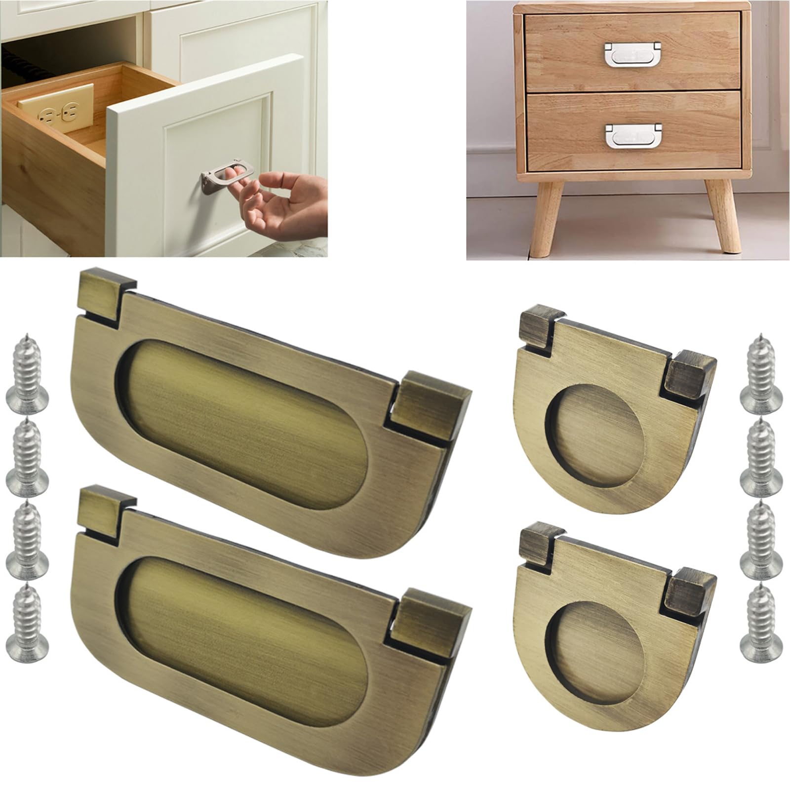 CTRICALVER 4PCS Flush Ring Pull Zinc Alloy Cabinet Drawer Pull Handle| Pull Handle Invisible Door Knob 35mm＆75mm|for Cupboard Drawer Cabinet Wardrobe Accessories-with Screws (Bronze)