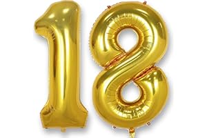 AULE 40 Inch Jumbo Gold Foil Mylar Number Balloons for Boy Girl 18th Birthday Party Decorations 18 Years Old Anniversary Party Supplies