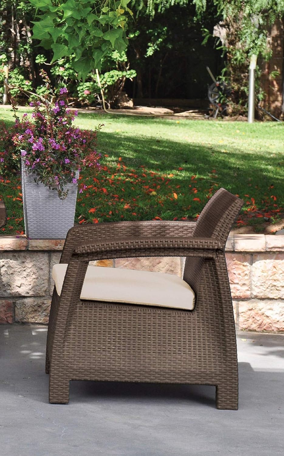 Keter Chair for Outdoor Seating with Washable Cushion - Perfect for Balcony, Deck, and Poolside Furniture Sets, 31 x 27, Brown : Patio Lounge Chairs : Garden & Outdoor