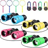 4 Set Kids Binoculars Children Colorful Real Binoculars Set Shockproof High Resolution with Magnifying Glass and Compass for Bird Watching Hunting Hiking Outdoor Exploring(Light Color)