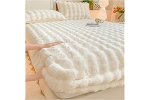 Plush Shaggy Fitted Sheet Queen Super King Velvet Fitted Sheet Faux Fur Bottom Sheet with 25cm Deep Pocket Flannel Warm Mattr