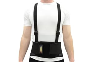 MAXAR Industrial Back Brace for Work, Adjustable Double Pull & Removable Suspenders/Straps, Ideal for Lumbosacral Back Pain Relief & Heavy Lifting, 8" Wide, Unisex (Black, XX-Large)