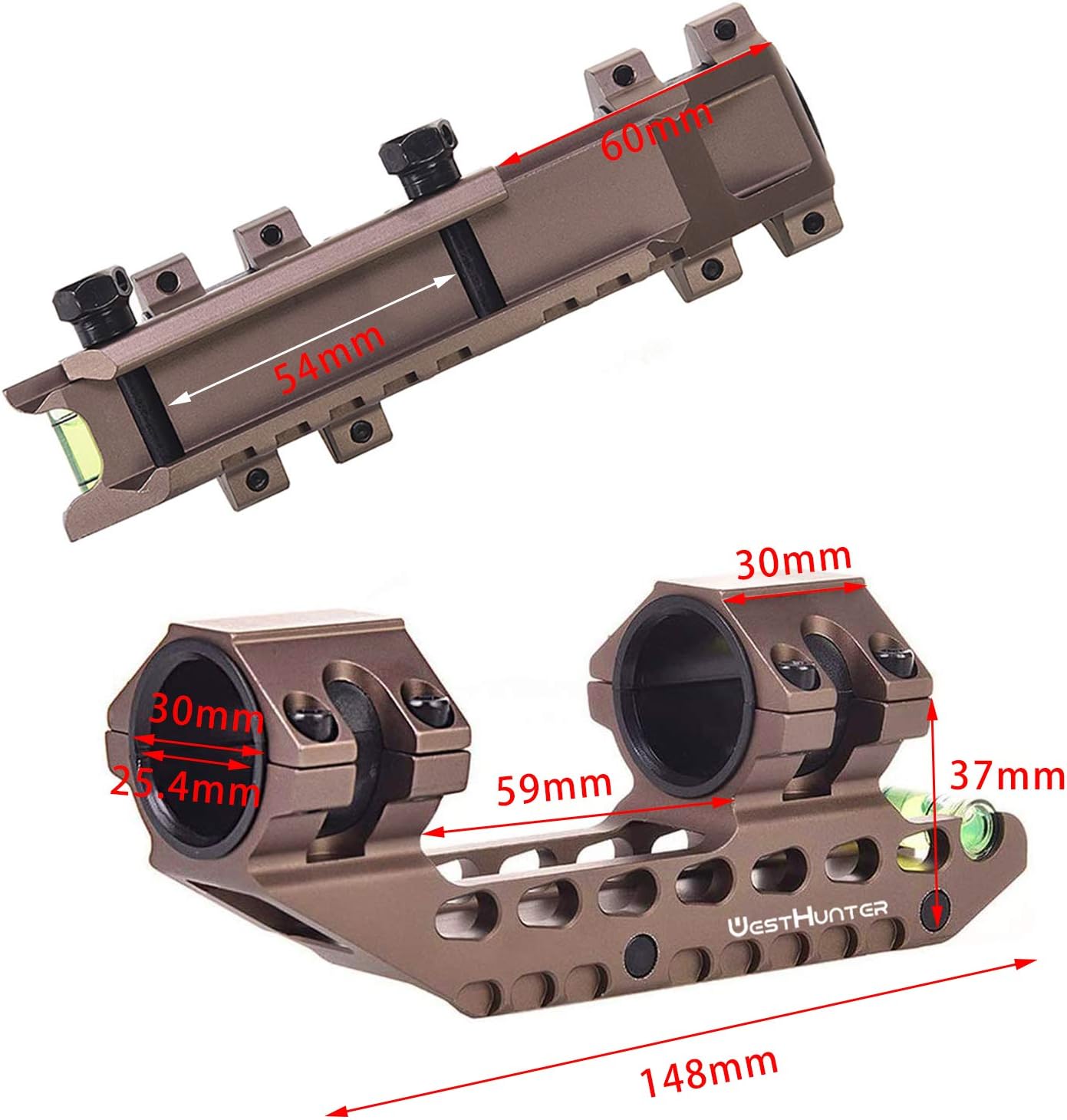 WestHunter Optics Offset Cantilever Picatinny Scope Mount, 1 in/30mm High Profile Precision One Piece Scope Dual Rings with Bubble Level, Red : Sports & Outdoors
