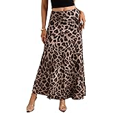 winkbay Women's Leopard Print Maxi Skirt High Elastic Waist Loose Flowy Elegant Skirts