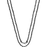 Savlano 2mm-5mm Stainless Steel Black Color Rope Twist Necklace Chain For Men & Women Comes in 16-30 inches With a Gift Box