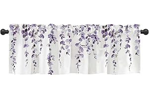 DEBRALEYE Watercolor Purple Leaves Window Valance for Bedroom Living Room, Lavender Leaf Vine Plant Curtains Valanes for Windows, 3" Rod Pocket Window Treatment for Home Decorations, 54 x 18 Inch, 1 Panel