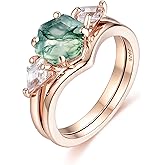 ITI KUOLOLIT Natural Moss Agate Gemstone Genuine 925 Sterling Silver Ring for Women Hexagon Cut Women's Ring Set for Engagement Wedding Jewelry