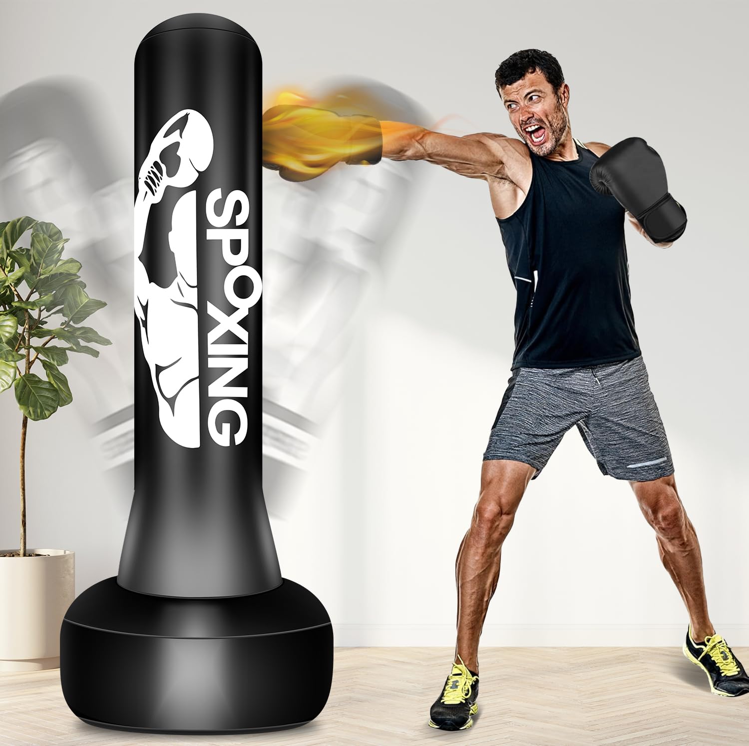 Photo 1 of Freestanding Punching Bags for Adults Teens - 70" Heavy Bag with Stand Men Standing Boxing Inflatable Kickboxing Training MMA Muay Thai Fitness