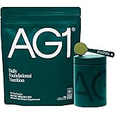 AG1 Greens Powder Refill Bundle – 30 Servings with Stainless Steel Storage Canister & Metal Measuring Scoop | 75 Vitamins, Mi