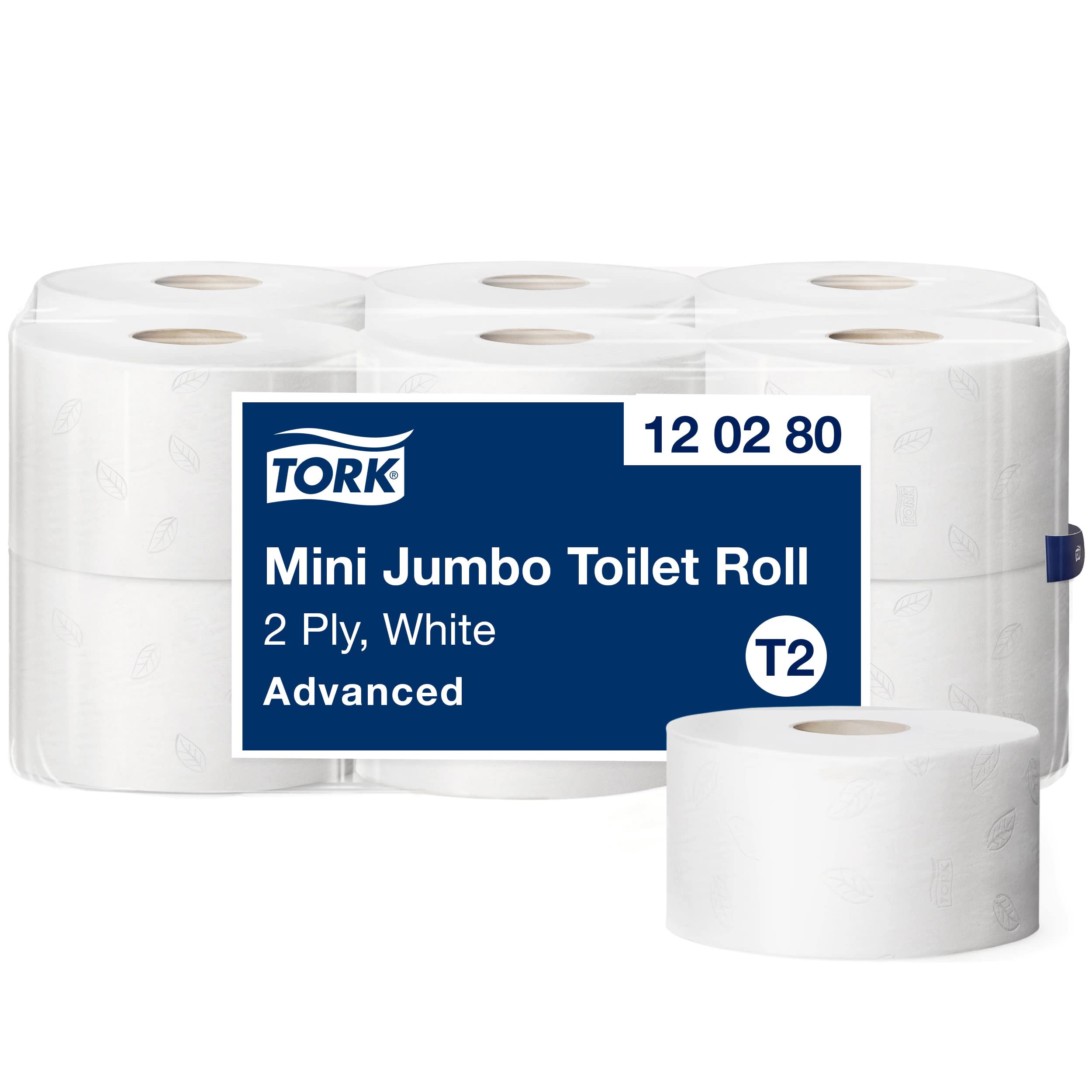 Tork Mini Jumbo Toilet Roll White T2, Advanced, 2-Ply, 12 x 170 m, 120280