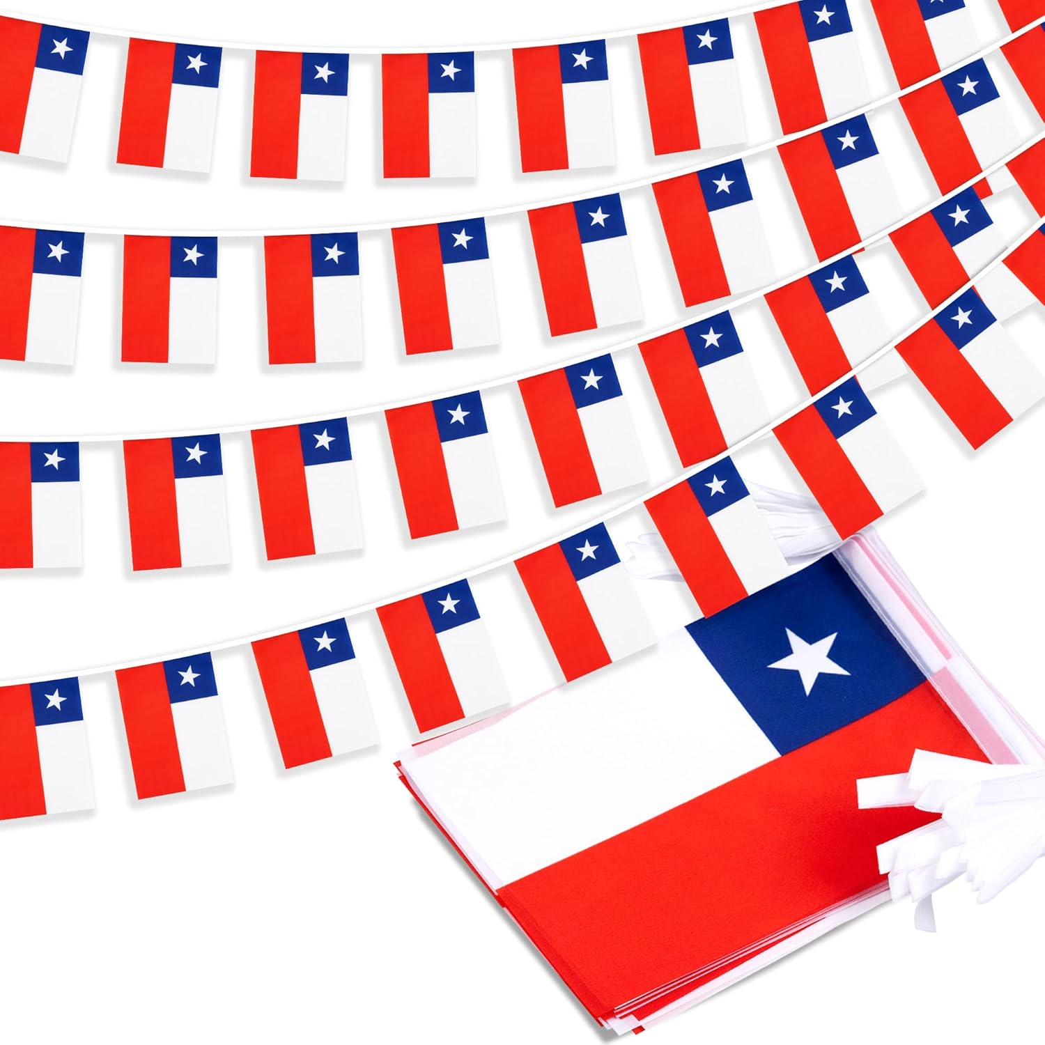 Flags - Chile String Flag Pennant Banner, Small Mini Chilean Flags Bunting Banner, National Country Decoration for School, Party, Sports Events, 33 Feet 30 Flags