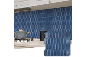 AllDecoo Long Hexagon Peel and Stick Tiles Backsplash,10-Sheet 3D Self Adhesive Wall Tile BackSplash 12 x 12 Inch for Kitchen,Bathroom(Blue).