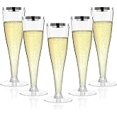 100 Pack Silver Rim Champagne Flutes Plastic Wine Glasses Disposable, 4.5 Oz Clear Silver Rim Mimosa Glasses for 2026 Engagement Wedding Birthday Valentine Day Party Supplies, Bulk Cocktail Cups