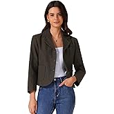 Allegra K Women's Casual Cropped Blazer Bracelet Sleeve Patch Pockets Notched Lapel Jackets