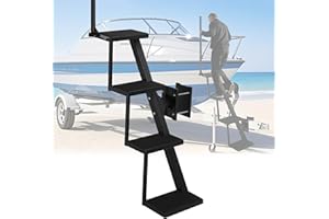 Neorexon Boat Trailer Steps 4 Step w/Anti-Slip Mat & Handrail, Universal Fit Boat Trailer Tongue Steps, Boat Steps Flexible Step Height Installation, Easy Assembly & Safe Access