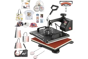 VEVOR 8 in 1 Heat Press Machine Combo, 360° Swing Away Tshirt Press Machine for Printing Hat Mug T Shirts Cap, 12x15 Digital Multifunctional Sublimation Heat Transfer Machine