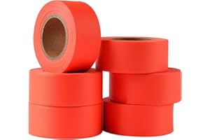 G GEYYANG GEYYANG Fluorescent Orange Flagging Tape,3.35 Mil Thick,1-3/16" x 98ft, 6 Rolls - NO Adhesive - Survey and Mark Boundaries, Trees and Hazardous Areas - Weatherproof and Fade-Resistant
