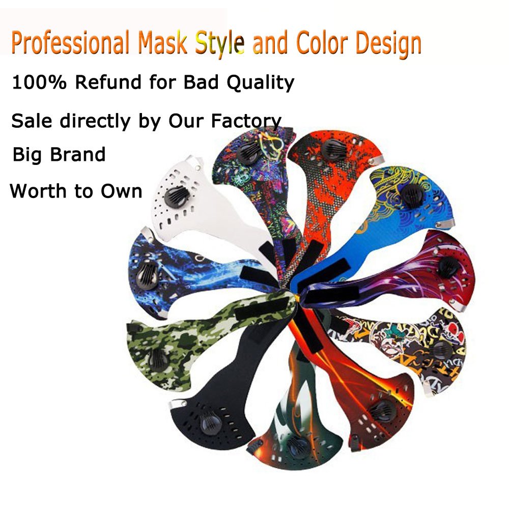 Activated Carbon Dustproof Dust Mask Filtration Exhaust Gas PM2.5 with 2 Valves 2 N99 Activated Carbon Filters for Running Cycling Outdoor Activities (Deep Black)