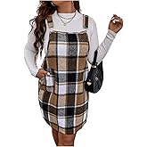 Floerns Women's Plus Size Plaid Print Overalls Suspender Skirt Fall Pinafore Dress