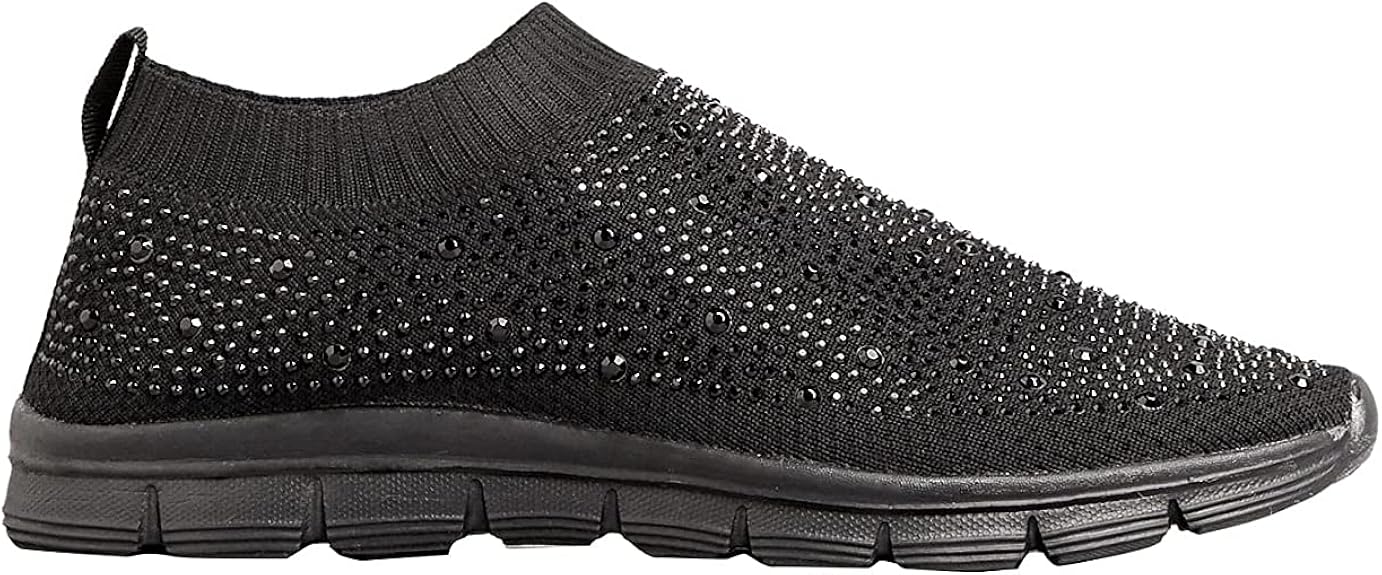 Yours Black Sock Style Diamante Trainers in Extra Wide Fit Women's
