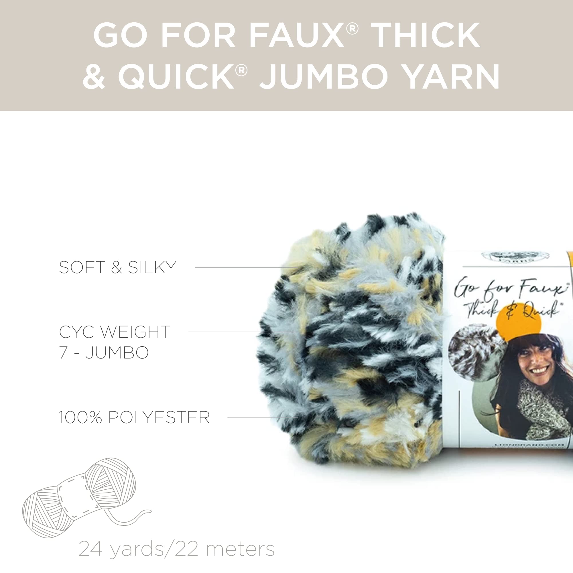 Lion Brand Yarn (1 Skein) Go for Faux Thick & Quick Bulky Yarn, Baked Alaska