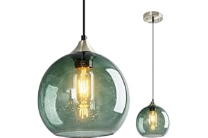 LBSQJ Gray Green Glass Pendant Lights Kitchen Island Lighting Globe Pendant Light Fixtures Modern Pendant Lighting for Kitchen Island Bedroom Living Dining Room Light Fixture(7.87in, 1-Pack)