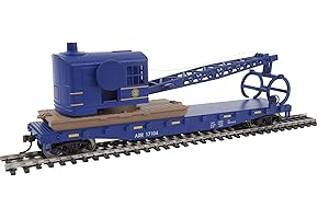 Walthers Trainline HO Scale Model Flatcar with Logging Crane - Alaska Railroad 17104, Blue