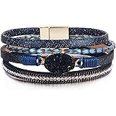 FANCY SHINY Boho Leather Wrap Bracelet Stackable Chunky Crystal Cuff Bracelets Western Jewelry Summer Beach Outfits for Women