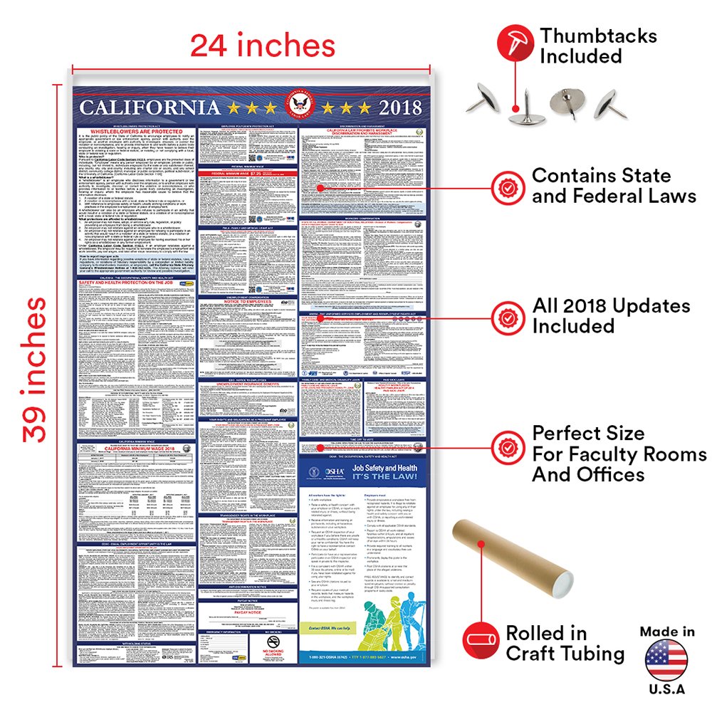 2018 California Labor Law Poster - State &amp; Federal Compliant - OSHA ...