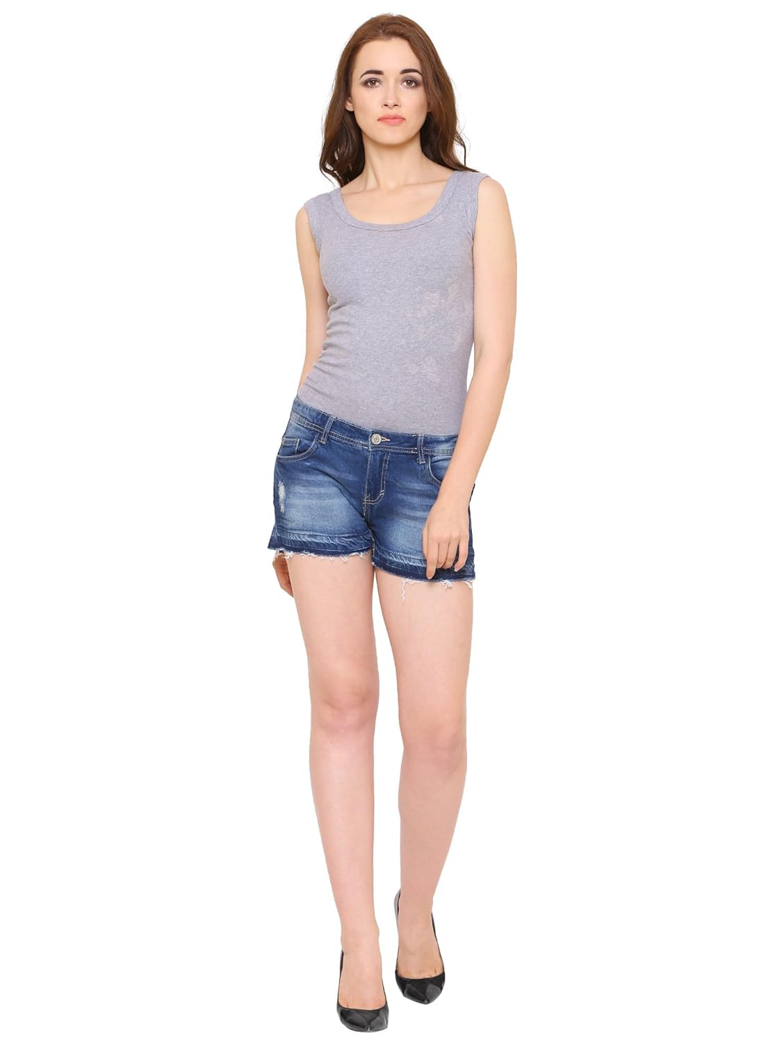 mansicollections blue indigo frayed denim shorts for women
