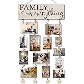 NaZaUK Family Picture Frames Collage Wall Decor Hanging Display, Family is Everything, Hanging Photo Display with Clips, Picture Board Wood Rustic Frames, Bedroom Decor for Teen Girls