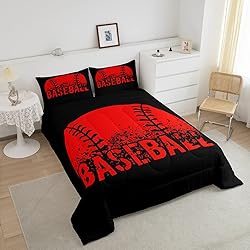 Baseball Comforter Set Full Size Kids Red Black